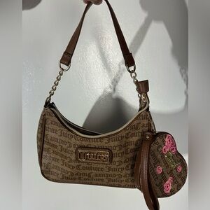 Juicy couture chestnut shoulder handbag w/ extra heart shaped zip up for coins